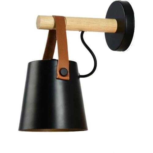 LED Wall Lamps Abajur for Living Room Wall Sconces Light E27 Nordic Wooden belt Wall Light White/Black Support Drop Shipping