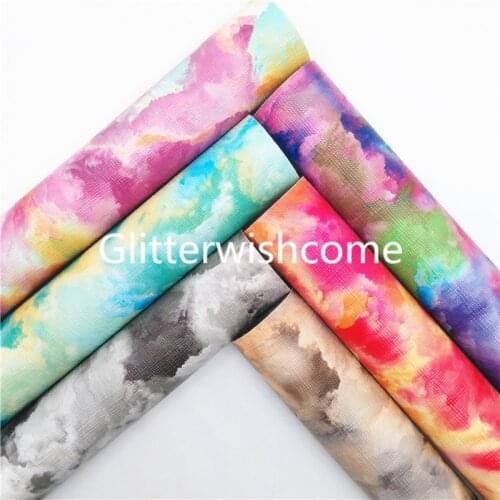 Glitterwishcome 21X29CM A4 Size Tie Dye Cloundy Faux Leather Synthetic Leather with Soft Felt Backing for making Bows GM172C
