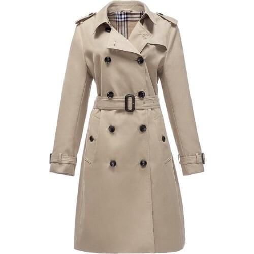 New Womens Windbreaker Medium Length Double Row Deduction Khaki British Style Womens Coat 2021 Spring And Autumn Trench C065