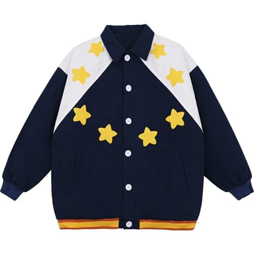 LACIBLE Vintage Star Pattern Varsity Winter Coat Men Women Streetwear Jacket 2021 Winter Harajuku Jackets