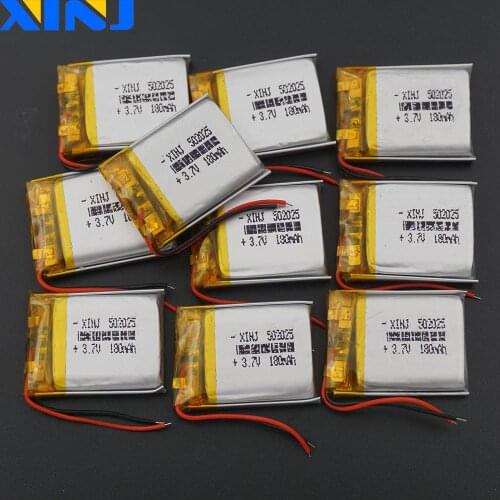 XINJ 10pcs 3.7V 180 mAh lithium polymer battery Li po cell 502025 For mp3 headphones bluetooth speaker smart watch Toys DIY DVR