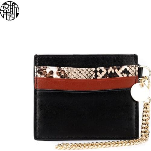 Zenos Mix Pattern Snake Skin ID Card Holder Case Wallet Purse Casual Business Card Case With Chain Strap