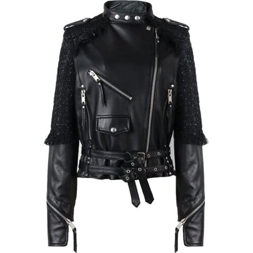 YOLOAgain Women Genunie Leather Jacket Ladies Stand Collar Sheepskin Leather Jacket