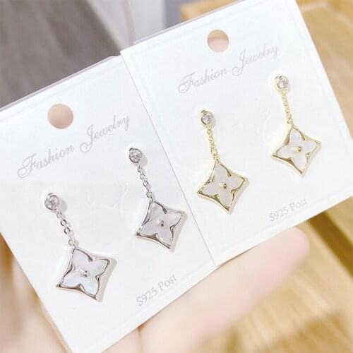 Delicate 14K Gold Plated Shell Flower Stud Earrings For Women Luxury Zircon CZ Earrings Gift