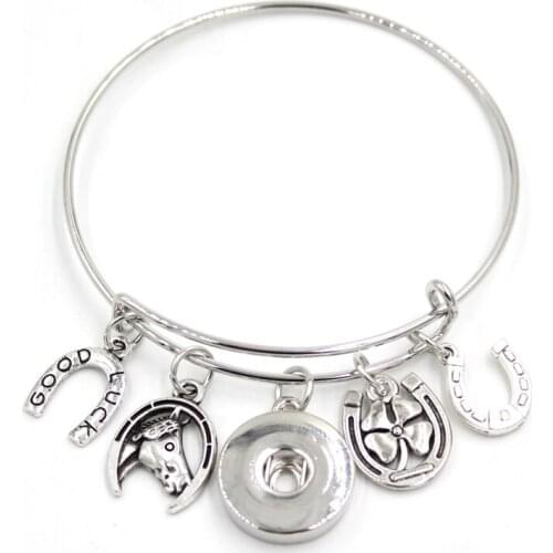 Good Luck Horse Shoe Charm Bracelets Bangle Gift 18mm Liobonar Snap Buttons Charms Bracelets Women Jewelry Snap Jewelry
