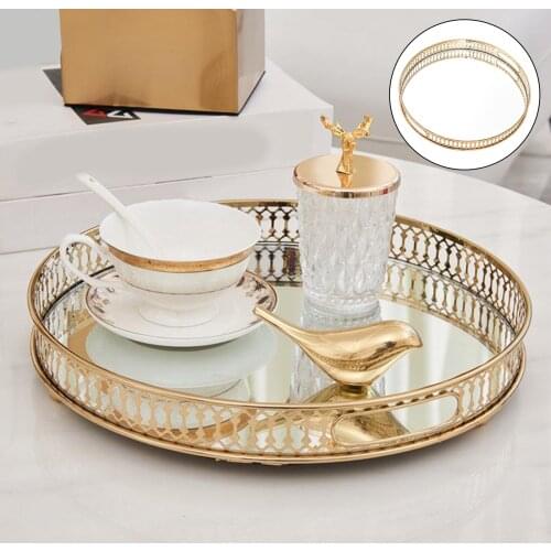 Gold Crystal Mirrored Tray Organizer Trinket Candies Serving Plate Tray