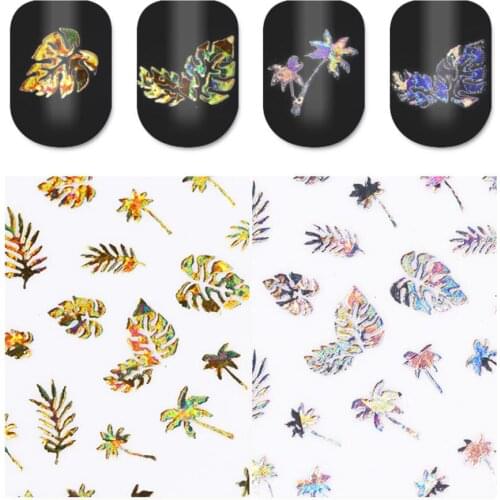 1 Sheet 3D Nail Sticker Gold Coconut Tree Leaf Pattern Nail Art Adhesive Transfer Sticker Shiny DIY Nail Decoration Hot Sale