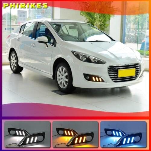 1 Pair Car styling LED driving DRL with Daytime Running Light yellow turn signal Fog Head Lamp for Peugeot 308 2012-2014