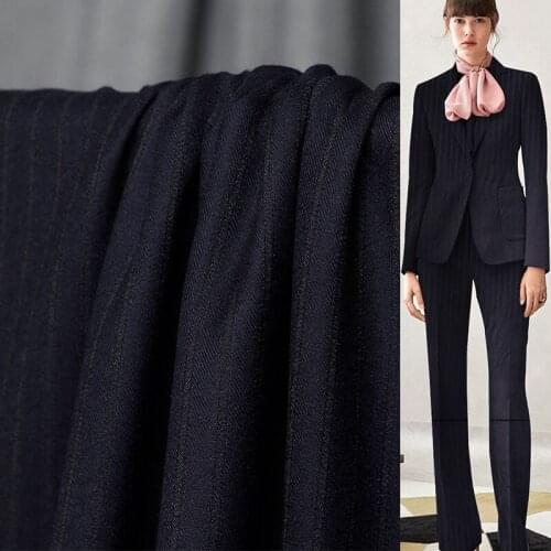 White Waxberry Japanese Stripe Jacquard Weave Worsted Wool 100%Wool Garment Materials Women Suits Pants Sewing Cloth Freeshippin