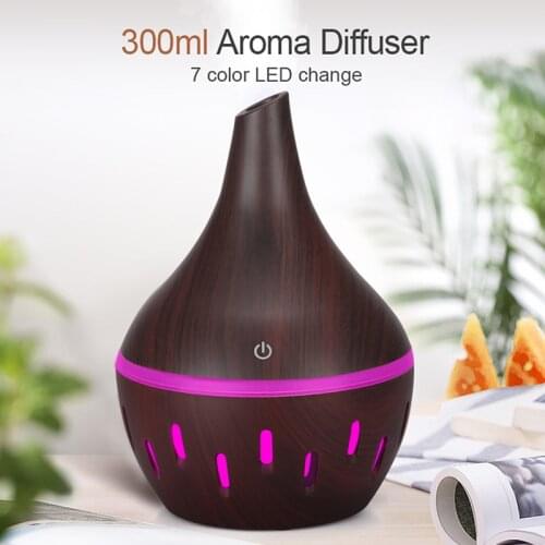 300ml air humidifier Aromatherapy Essential Oil Diffuser Wood Grain Ultrasonic Cool Mist Diffusers with 7 Color LED Lights