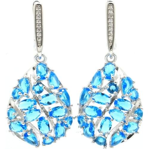 43x18mm Elegant Water Drop Paris Blue Topaz Smokey Topaz Ladies Daily Wear 925 Sterling Silver Earrings