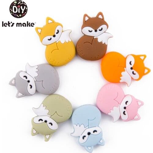 Silicone Beads Teething Cartoon Fox Beads Animals 5pcs DIY Pacifier Clip For Children Newborn Baby Teether For Teeth