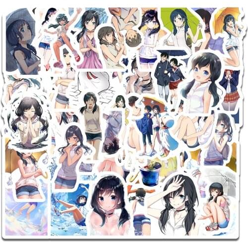 50Pcs Anime Tenki no Ko Stickers Pack for Girl Stickers Waterproof Skateboard Car Accessories Weathering with You Sticker