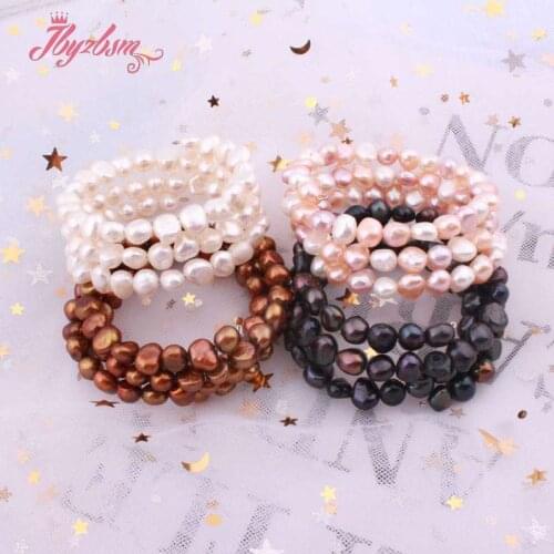 6-8mm Freeform Natural Freshwater Pearl Beads Fashion Jewerly Bracelet Adjustbale 7.5" For Women Chritmats New Year Gift