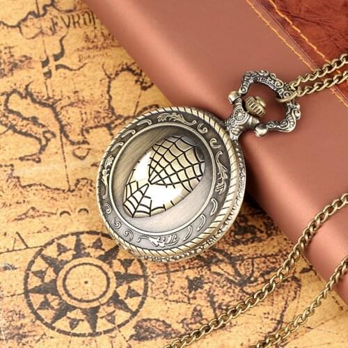 Retro Bronze Spider Theme Quartz Pocket Watch for Kids Exquisite Necklace Pendant Clock Gifts for Men Women Dropshipping
