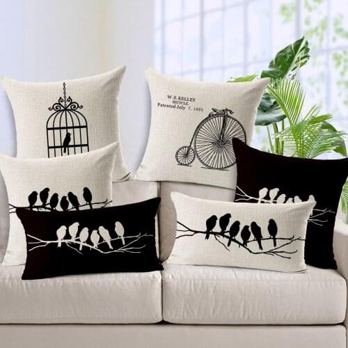 Black And White Animals Birds Pillow Case Cover Square Cushion Cover Lumbar Pillow Cover Decoration For Sofa Chair Car 45X45cm