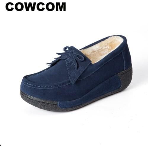 COWCOM Cotton Shoes Plus Velvet Low Heel Single Cake Thick Bottom Pregnant Woman Mother Leather Womens Shoes CQY-P16668