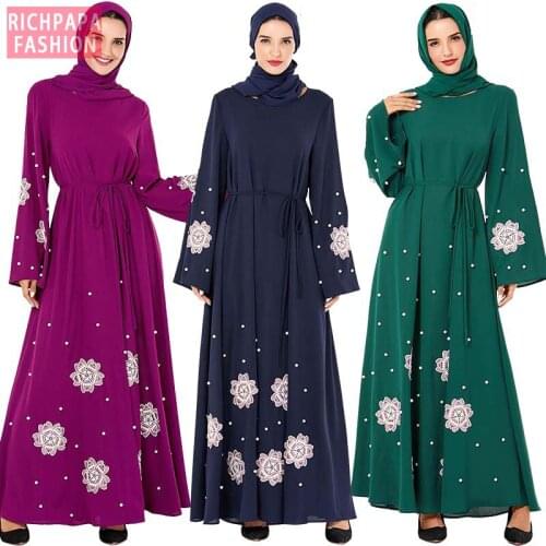 Floral Abaya Dubai Turkish Hijab Muslim Dress Kaftan Islamic Clothing Abayas For Women Dresses Caftan Grote Maten Dames Kleding