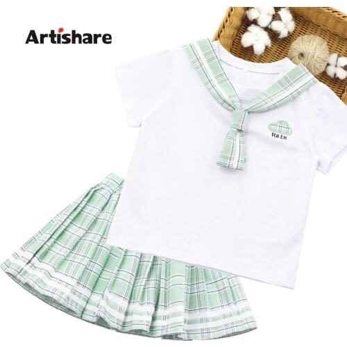 Children Clothes Plaid Pattern Girl Clothes Tshirt + Skirt Outfit For Girls Casual Style Childrens Tracksuits 6 8 10 12 14