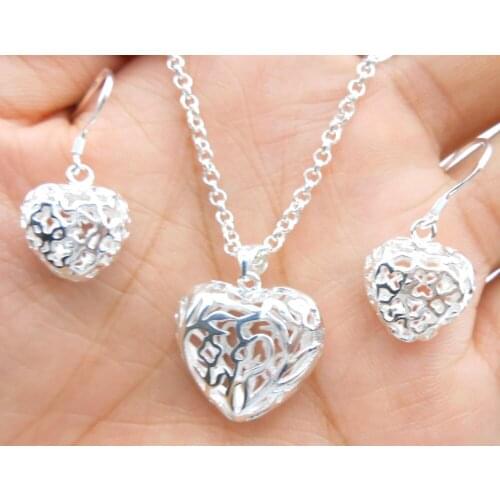 European and American fashion 925 Stamped Silver colorjewelry necklace earring suit