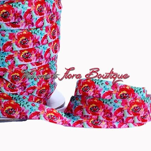 FLRA Elastic(100yards per lot)2016 fashion heat transfer printing flower fold over elastic