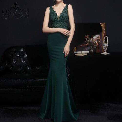 Emerald Prom Dresses Green Mermaid Long Evening Gown Women Appliques Formal Party Gown Sleeveless V Neck Evening Dress Drillings