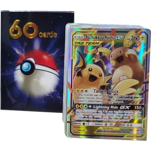 60pcs Pokemon cards GX Tag Team Shining Game Battle Carte No Repeat Pikachu Card Game Toys For Childrens Chrismas Birthday Gift