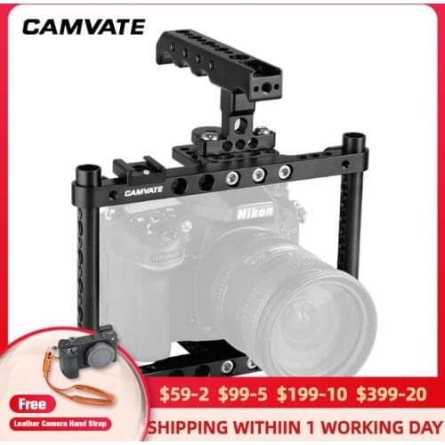 CAMVATE Camera Full Frame Cage With Top Cheese Handle & Double Shoe Mount For DSLR Camera Canon 600D/70D/80D/ Nikon D3200 /D3300