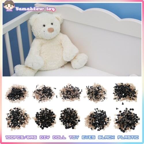 100Pcs/Bag DIY Doll Toy Eyes Black Plastic Safety Eyes Puppets Doll with Washers L4MC