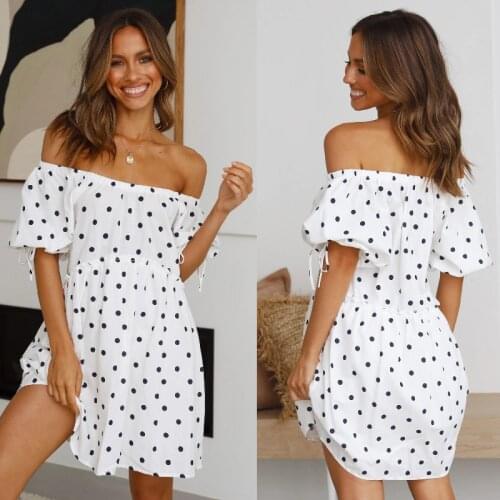 Summer Dress Women Clothing Robe Femme Slash Neck Polka Dot Print Mini Dresses Short Sleeve Y2K Dress For Woman Vestido De Mujer