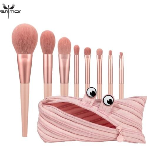 Anmor 8Pcs Makeup Brush Set With Bag Traveling Powder Foundation Eyeshadow Makeup Brushes Synthetic Hair Cosmetic Tool Kit