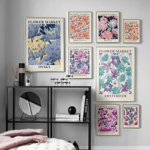 Abstract Flower Market Nordic Poster Kyoto Barcelona Copenhagen Wall Art Print Canvas Painting Decor Pictures For Living Room