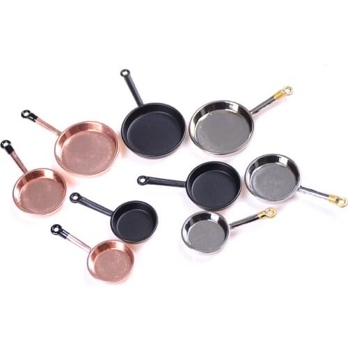 Newest Metal Frypan Frying Pans Cooking Pot Cookware Kitchen Accessory 1/12 Scale 3pcs Dollhouse Miniature