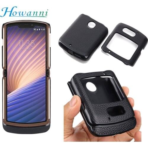 Genuine Leather For Motorola Moto Razr 5G Case Business Plastic PC Full Protective Fold Case For Moto Razr 5G 2020 Version Cover