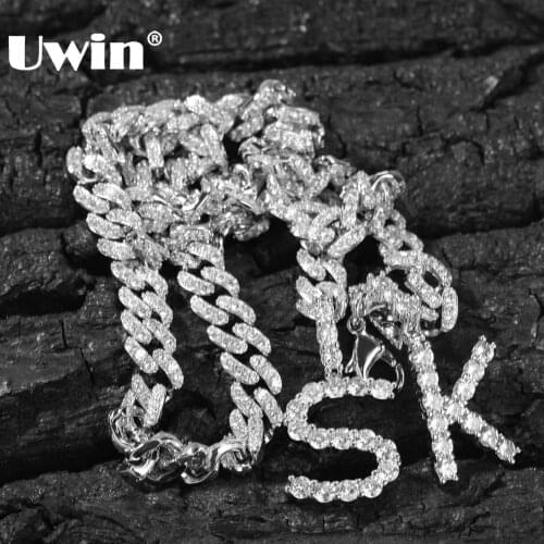 UWIN 9mm Men And Women Necklace Silver Color Cuban Link With S K Splice Letter Cubic Zirconia Chain Jewelry