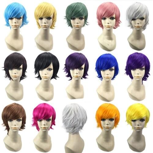 11 Colors Universal Short Cosplay Wig Men Heat Resistant Synthetic Hair Halloween Costume Party Wigs + Free Wig Cap C17K164