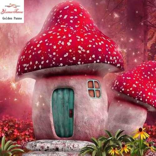Full square diamond painting fairy tale Diamond embroidery Pink dream diamond mosaic stitch home decoration Mushroom hut