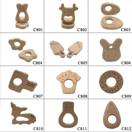 10pcs Safe Deer Teething Baby Teether Cute Design Wooden Ring Animal Shape Toy handmade wooden teether-Octopus teether
