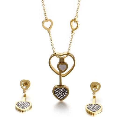 Romantic love ladies all-match necklace and drop earrings two-piece set jewelry heart girl friend gift