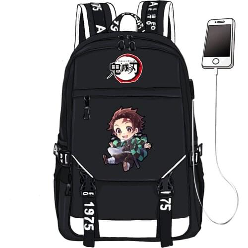 Demon Slayer Kimetsu no Yaiba Printing Backpack Unisex Travel Backpack USB Interface Laptop Backpack Canvas School Book Bags