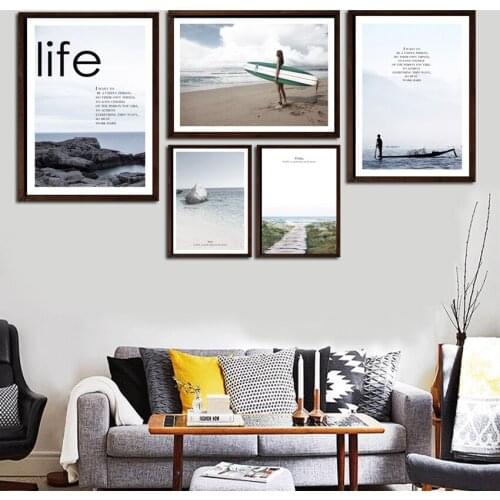 SVITY Nordic Decoration Poster and Prints Life Quote Sea Landscape Wall Art Canvas Painting Decoration Picture Home Decor FA724