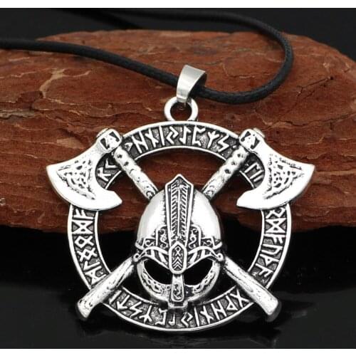 Norse axe rune necklace with valknut gift bag