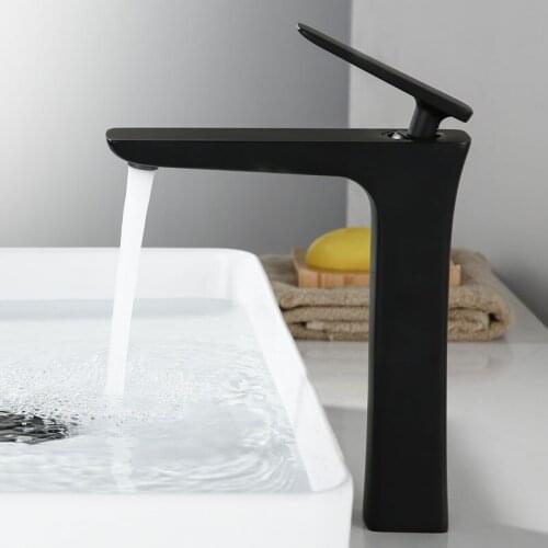 Basin Sink Bathroom Faucet Deck Mounted Hot And Cold Water Basin Mixer Taps Matte Black Lavatory Sink Brass Single Hole Tap