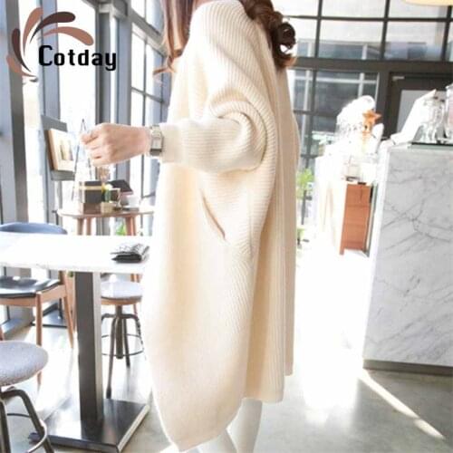Cotday Loose Plus Size Long Solid Cardigan Women Sweater Autumn Winter Knitted Sweater Jacket Ladies Sweaters Cardigans