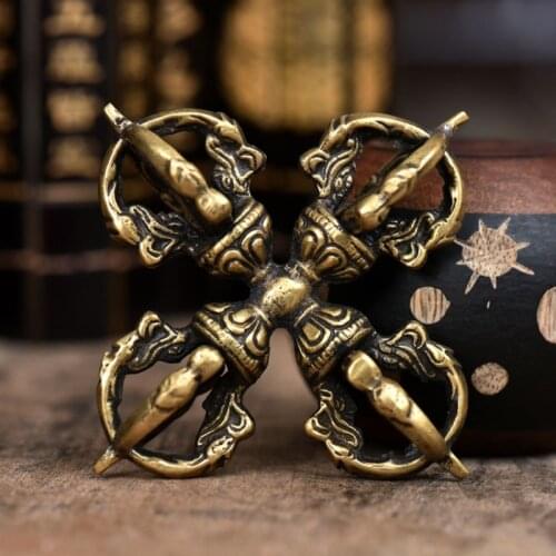 Tranic Buddhist Suppliers Cross Vajra Pestle Pure Copper Handmade Exquisite Antique Subduing Vajrayana Crafts