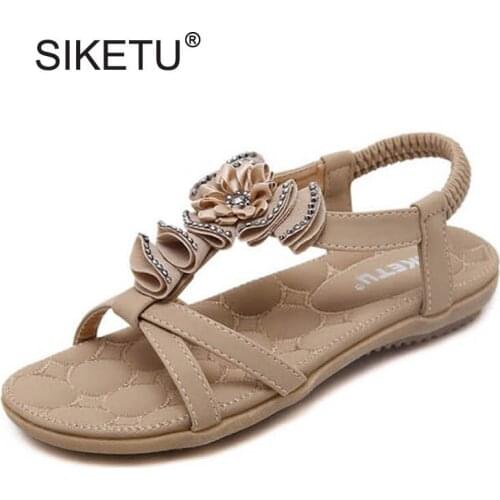 Ladies Casual Flats Sandals Shoes New Fashion Flowral Rhinestone Gladiator Sandals For Women Comfortable Female Beach Sandals