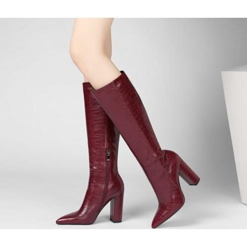 QZYERAI 2020 New style knee boots warm black white Women boots 10cm High heels Autumn winter Womens shoes Size 34-43