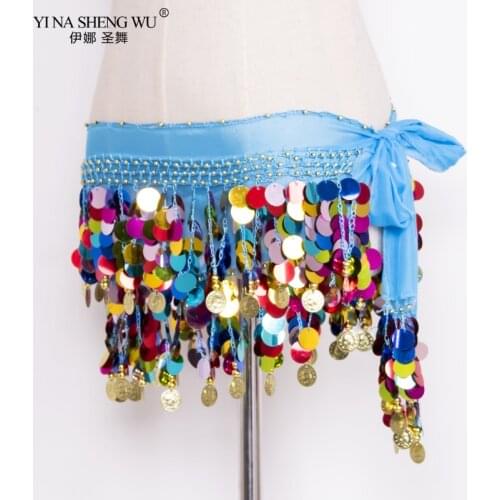 Women Belly Dance Costume Hip Scarf Wrap Sequins Belly Dancer Accessories Ladies Belly Dancing Belt Chiffon Belt 10 Colors