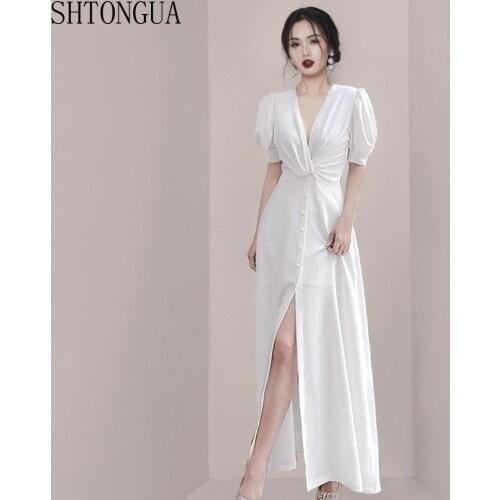 2020 Summer Runway Bubble Sleeve Women Dresses Elegant High Waist Short Sleeve Ankle-Length Ladies Casual Party Dress Female