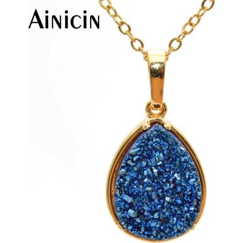 1pc High Quality Natural Druzy Crystal Stone Water Drop Shape Pendant Necklace For Men and Women Jewelry gift